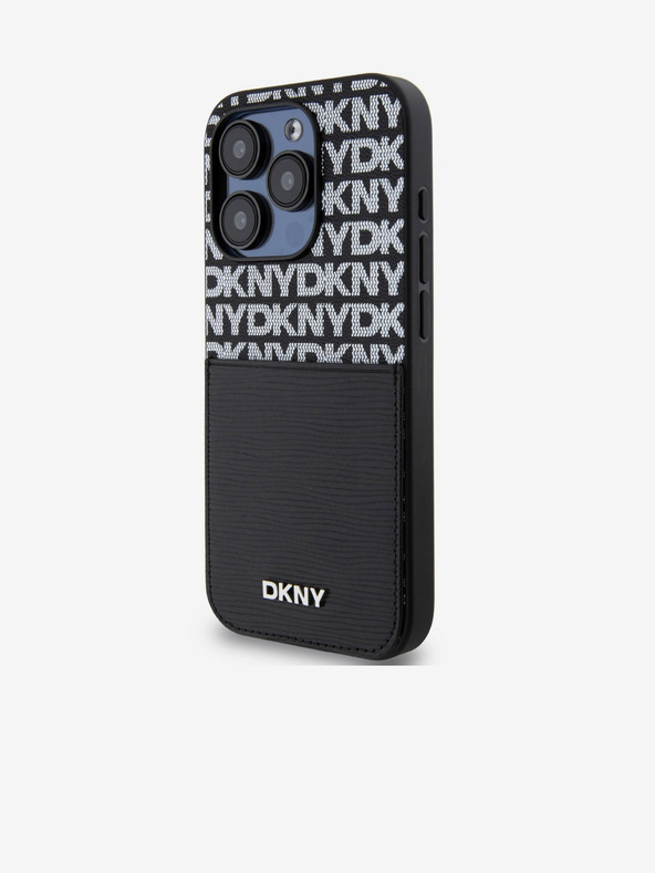 DKNY Schutzhülle für das iPhone 15 Pro Max aus PU-Leder mit Streifenmuster für die Kartentasche Schwarz DKNY