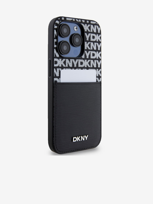 DKNY Schutzhülle für das iPhone 15 Pro Max aus PU-Leder mit Streifenmuster für die Kartentasche Schwarz DKNY
