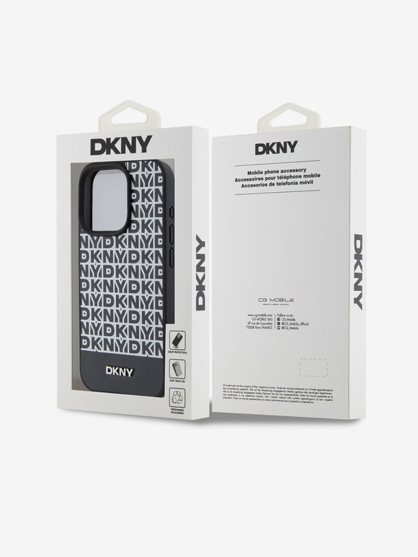 DKNY PU Leather Repeat Pattern Bottom Stripe MagSafe Back Cover for iPhone 13 Pro Max Black DKNY