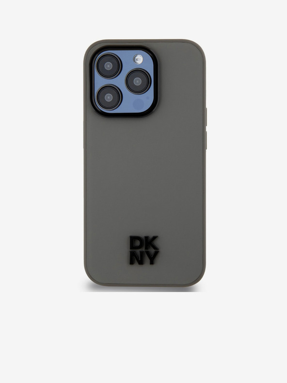 DKNY PU Leder Stack Logo Magsafe Schutzhülle für iPhone 15 Pro Grau DKNY
