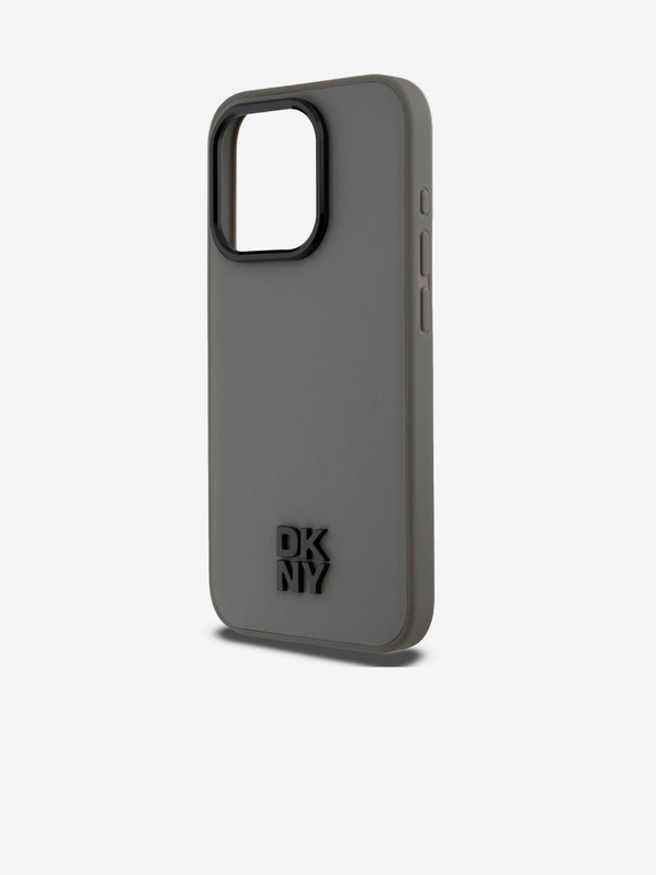 DKNY PU Leder Stack Logo Magsafe Schutzhülle für iPhone 15 Pro Grau DKNY