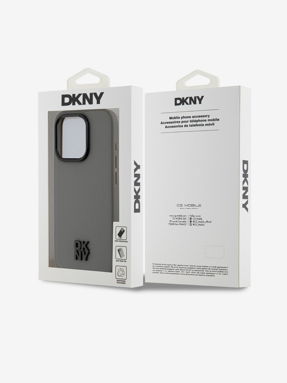 DKNY PU Leder Stack Logo Magsafe Schutzhülle für iPhone 15 Pro Grau DKNY