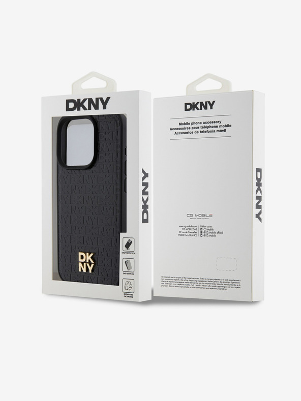 DKNY PU Leder Wiederholungsmuster Stack Logo Magsafe Back Cover für iPhone 14 Pro Max Schwarz DKNY
