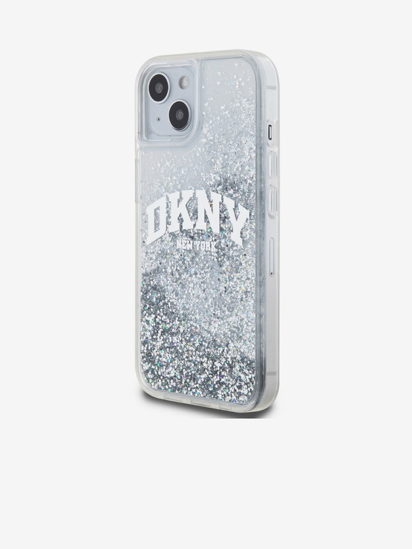DKNY Liquid Glitter Arch Logo Back Cover für iPhone 15 Transparent DKNY