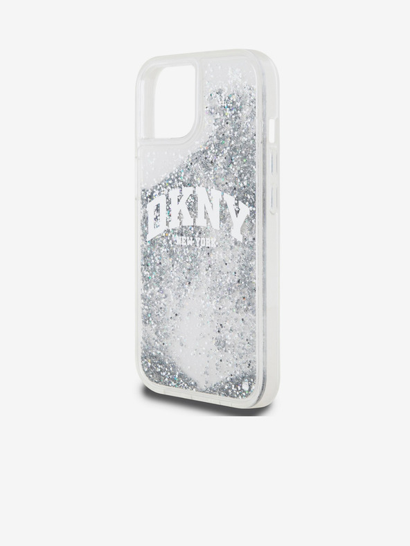 DKNY Liquid Glitter Arch Logo Back Cover für iPhone 15 Transparent DKNY