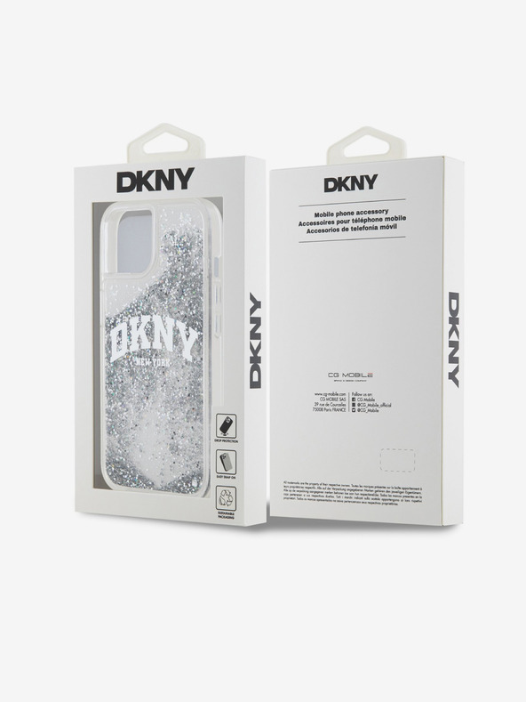 DKNY Liquid Glitter Arch Logo Back Cover für iPhone 15 Transparent DKNY
