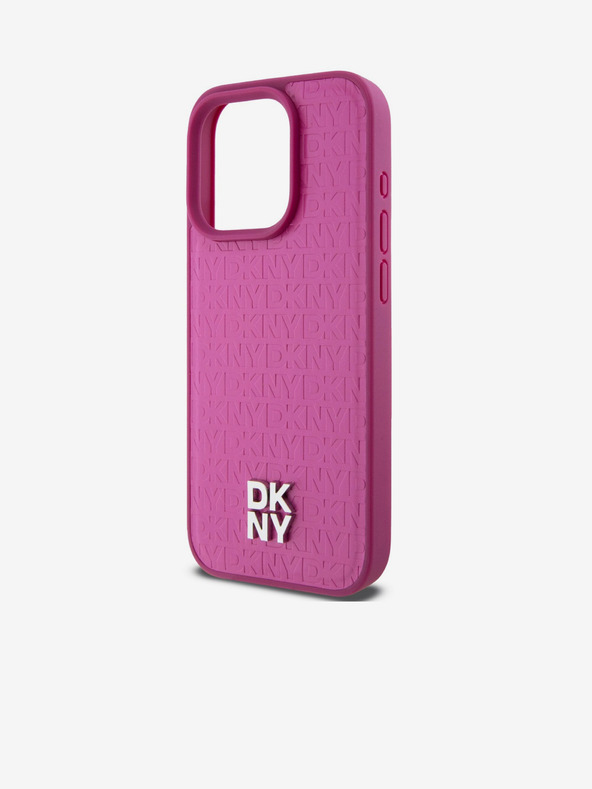 DKNY PU Leder Wiederholungsmuster Stack Logo Magsafe Schutzhülle für iPhone 15 Pro Pink DKNY