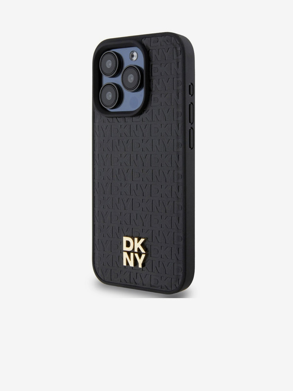 DKNY PU Leder Wiederholungsmuster Stack Logo Magsafe Back Cover für iPhone 15 Pro Schwarz DKNY