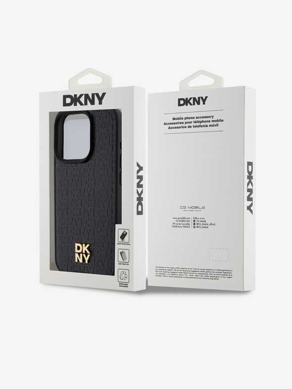 DKNY PU Leder Wiederholungsmuster Stack Logo Magsafe Back Cover für iPhone 15 Pro Schwarz DKNY