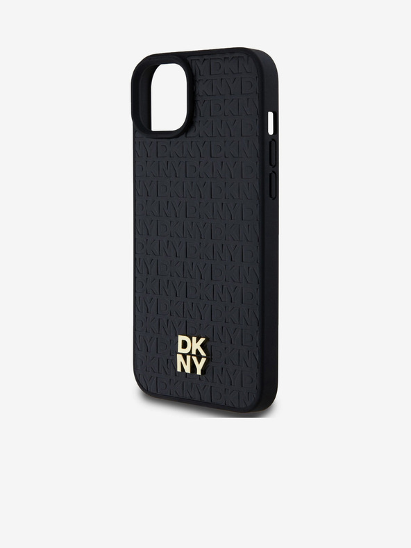 DKNY PU Leder Repeat Pattern Stack Logo Magsafe Back Cover für iPhone 15 Plus Schwarz DKNY