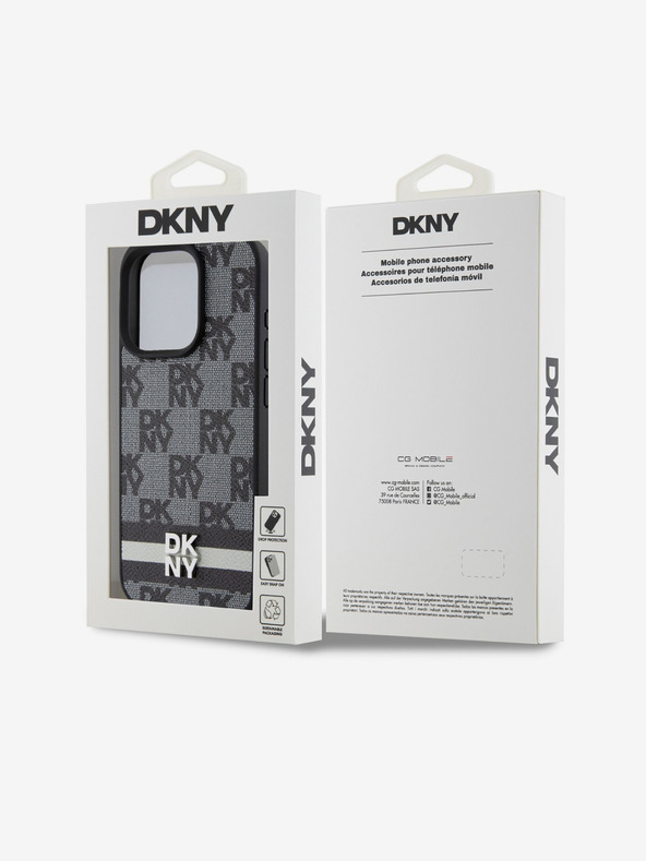 DKNY Schutzhülle für iPhone 14 Pro Max aus PU-Leder mit Karomuster und Streifen Schwarz DKNY