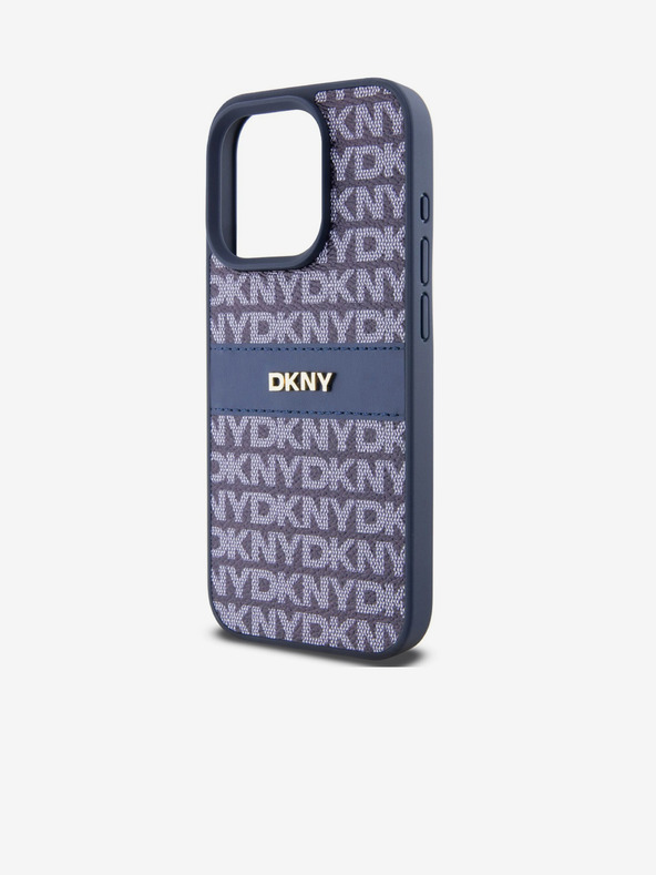 DKNY PU Leder Wiederholungsmuster Tonal Stripe Back Cover für iPhone 14 Pro Max Blau DKNY