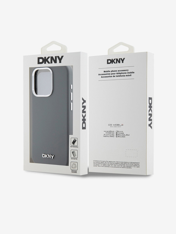 DKNY Liquid Silicone Silber Metall Logo Magsafe Back Cover für iPhone 15 Pro Grau DKNY