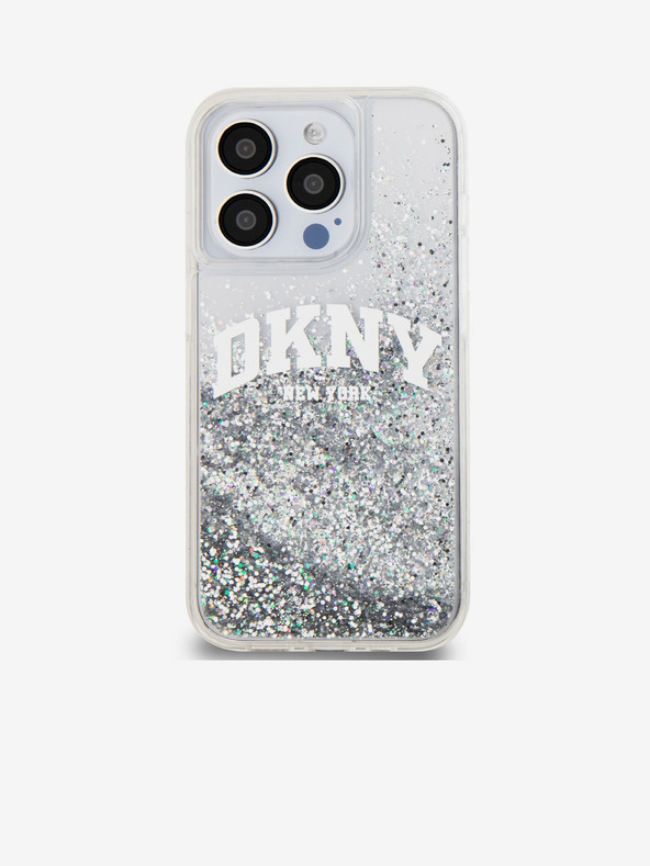 DKNY Liquid Glitter Arch Logo Back Cover für iPhone 15 Pro Transparent DKNY