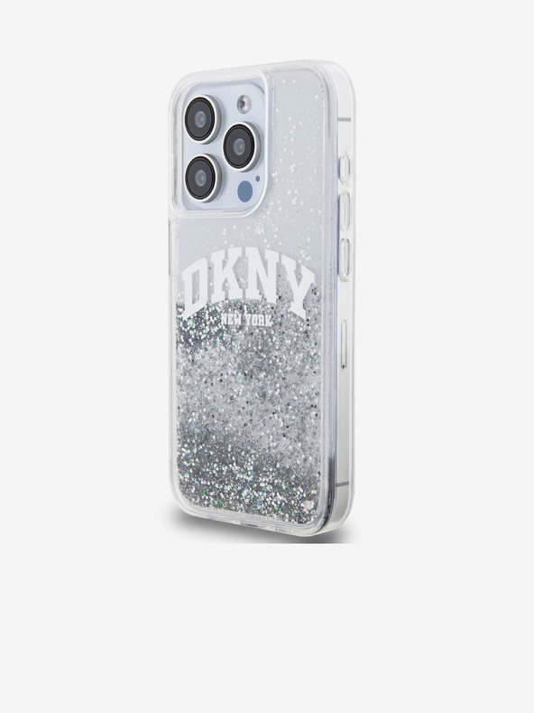 DKNY Liquid Glitter Arch Logo Back Cover für iPhone 15 Pro Transparent DKNY