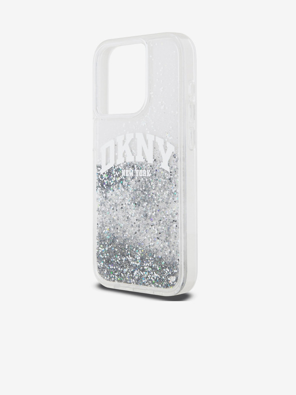 DKNY Liquid Glitter Arch Logo Back Cover für iPhone 15 Pro Transparent DKNY