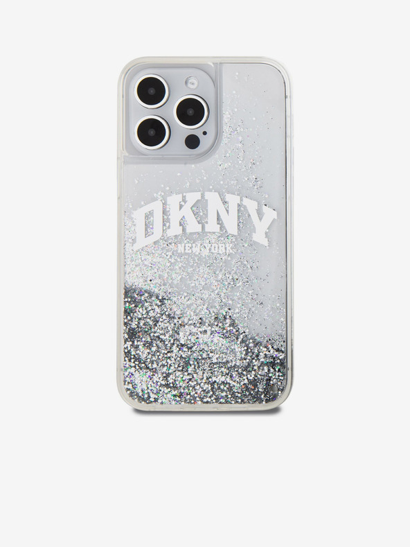 DKNY Liquid Glitter Arch Logo Back Cover für iPhone 15 Pro Max Transparent DKNY