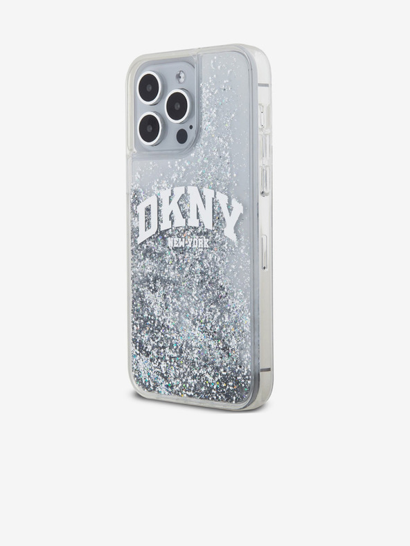 DKNY Liquid Glitter Arch Logo Back Cover für iPhone 15 Pro Max Transparent DKNY