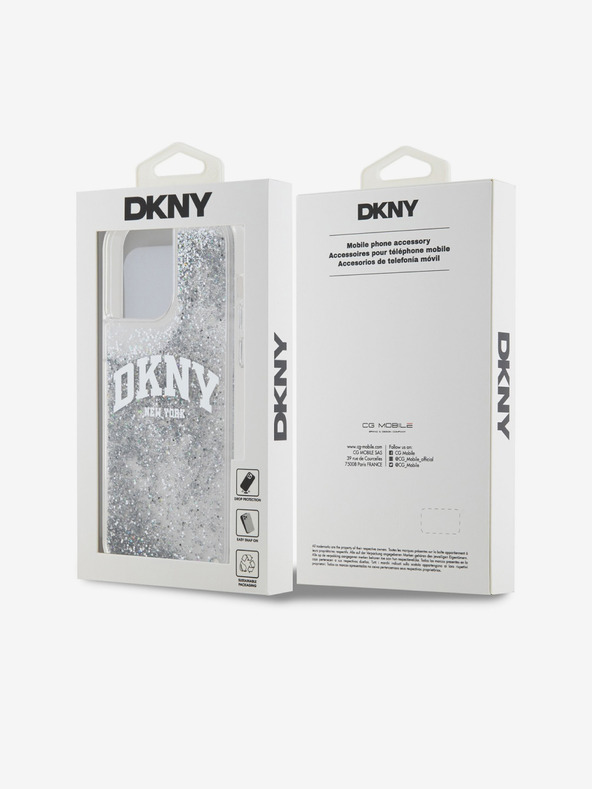 DKNY Liquid Glitter Arch Logo Back Cover für iPhone 15 Pro Max Transparent DKNY