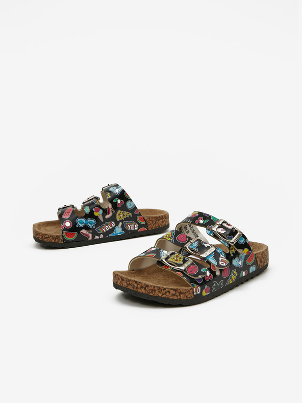 Lee Cooper Schwarze gemusterte Mädchen-Pantoffeln Lee Cooper