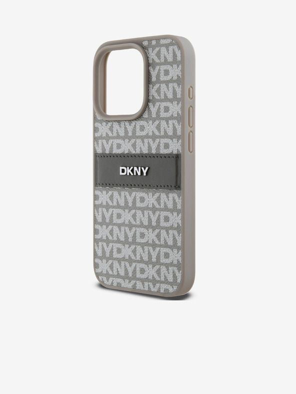 DKNY Rückseite für iPhone 15 Pro Max aus PU-Leder mit tonalem Streifenmuster Beige DKNY
