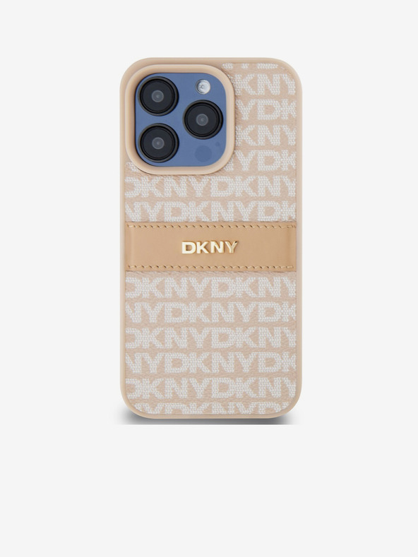 DKNY Rückseite für iPhone 15 Pro Max aus PU-Leder mit tonalem Streifenmuster, rosa DKNY
