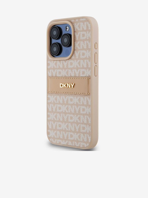DKNY Rückseite für iPhone 15 Pro Max aus PU-Leder mit tonalem Streifenmuster, rosa DKNY
