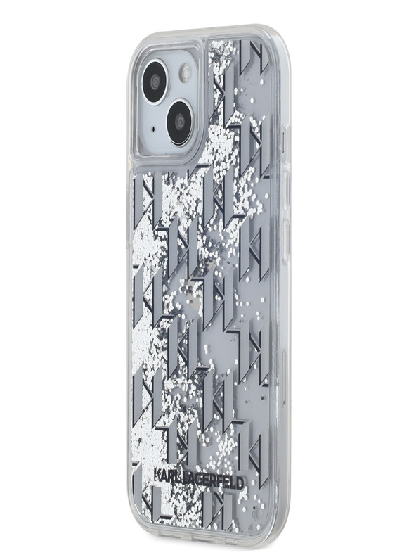 Karl Lagerfeld Liquid Glitter Monogram Gradient Back Cover für iPhone 15 Weiß Karl Lagerfeld