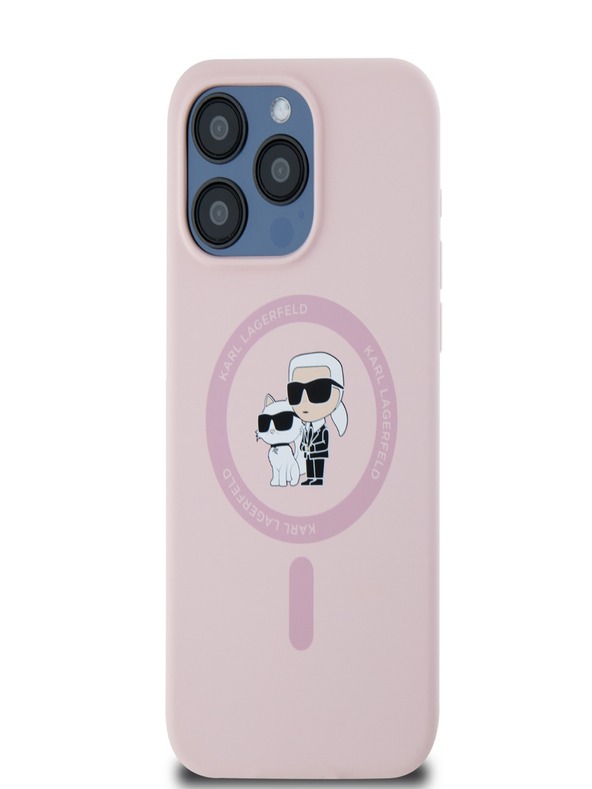 Karl Lagerfeld Liquid Silicone Karl und Choupette Magsafe Back Cover für iPhone 15 Pro Rosa Karl Lagerfeld