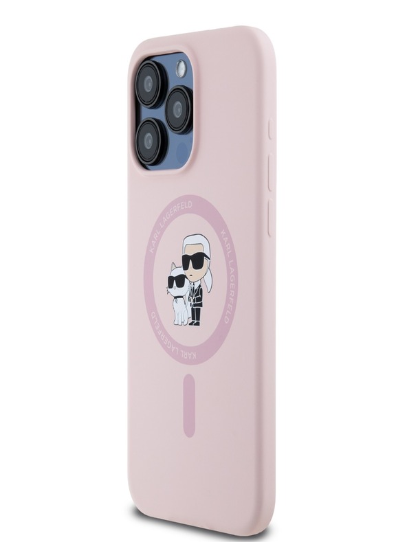Karl Lagerfeld Liquid Silicone Karl und Choupette Magsafe Back Cover für iPhone 15 Pro Rosa Karl Lagerfeld