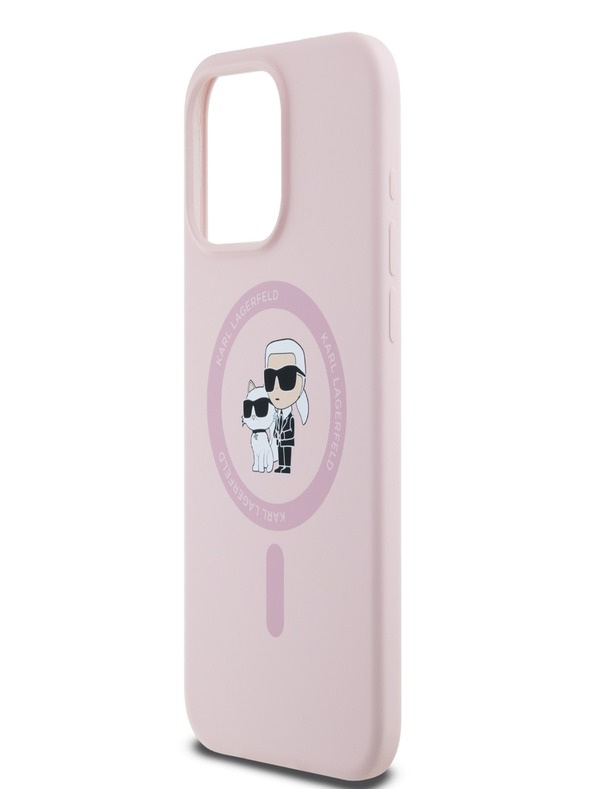 Karl Lagerfeld Liquid Silicone Karl und Choupette Magsafe Back Cover für iPhone 15 Pro Rosa Karl Lagerfeld
