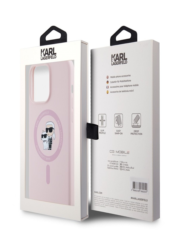 Karl Lagerfeld Liquid Silicone Karl und Choupette Magsafe Back Cover für iPhone 15 Pro Rosa Karl Lagerfeld