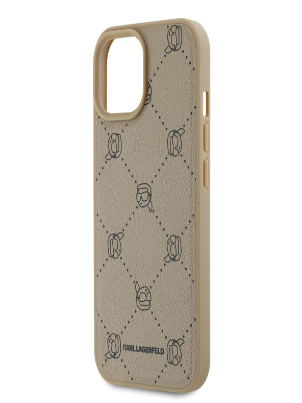 Karl Lagerfeld PU Karl Heads Pattern Magsafe Back Cover für iPhone 15 Beige Karl Lagerfeld