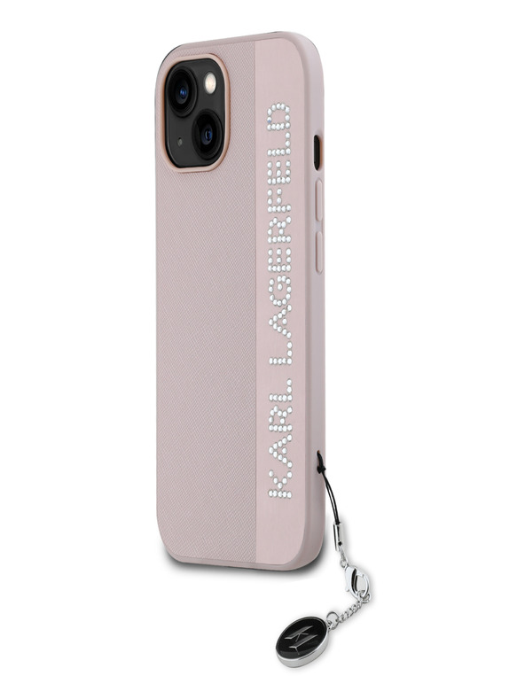 Karl Lagerfeld Karl Lagerfeld PU Saffiano Strass Charm Back Cover für iPhone 15 Pink