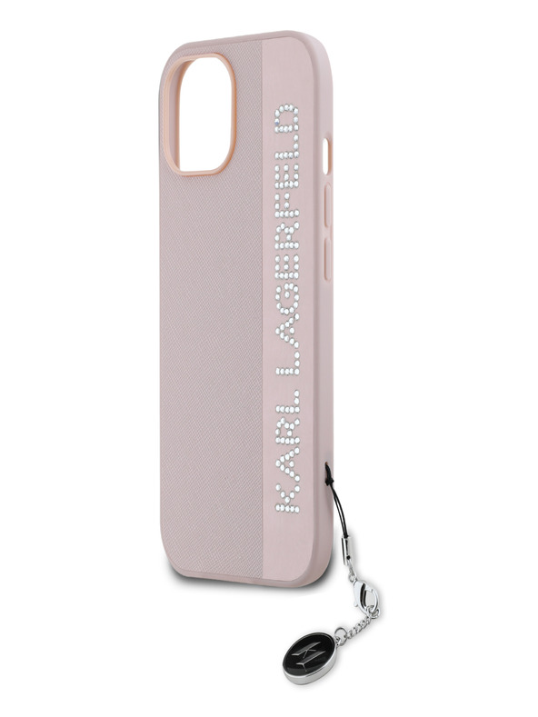Karl Lagerfeld Karl Lagerfeld PU Saffiano Strass Charm Back Cover für iPhone 15 Pink