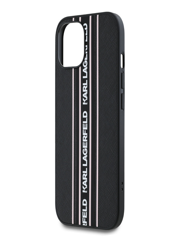 Karl Lagerfeld PU Saffiano Athleisure Stripe and Strap Schutzhülle für iPhone 15 Rosa Karl Lagerfeld