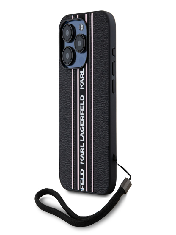 Karl Lagerfeld PU Saffiano Athleisure Stripe and Strap Back Cover für iPhone 15 Pro Max Rosa Karl Lagerfeld