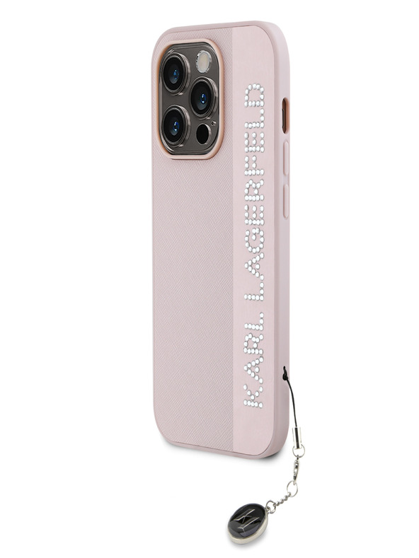 Karl Lagerfeld Karl Lagerfeld PU Saffiano Rhinestone Charm Back Cover für iPhone 14 Pro Rosa