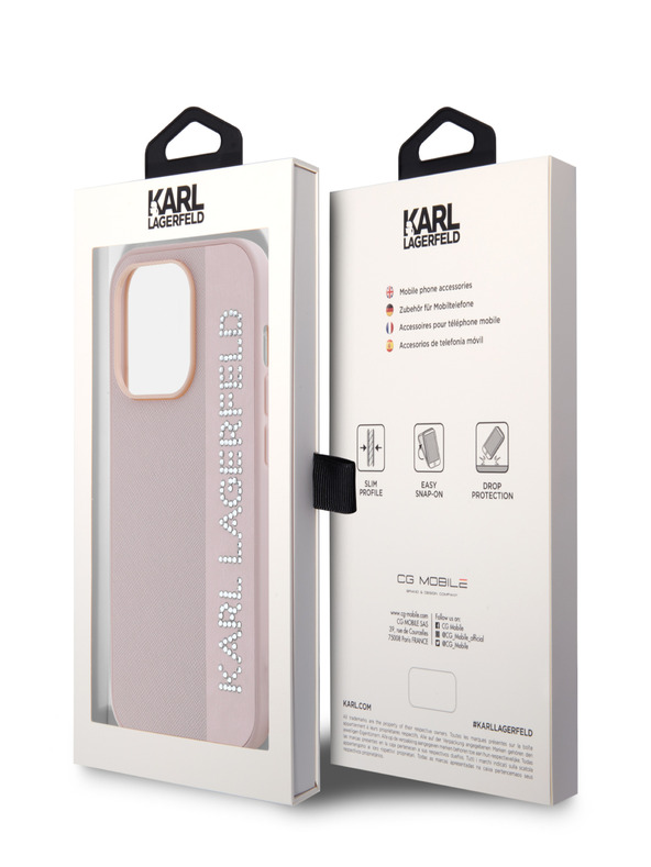 Karl Lagerfeld Karl Lagerfeld PU Saffiano Rhinestone Charm Back Cover für iPhone 14 Pro Rosa