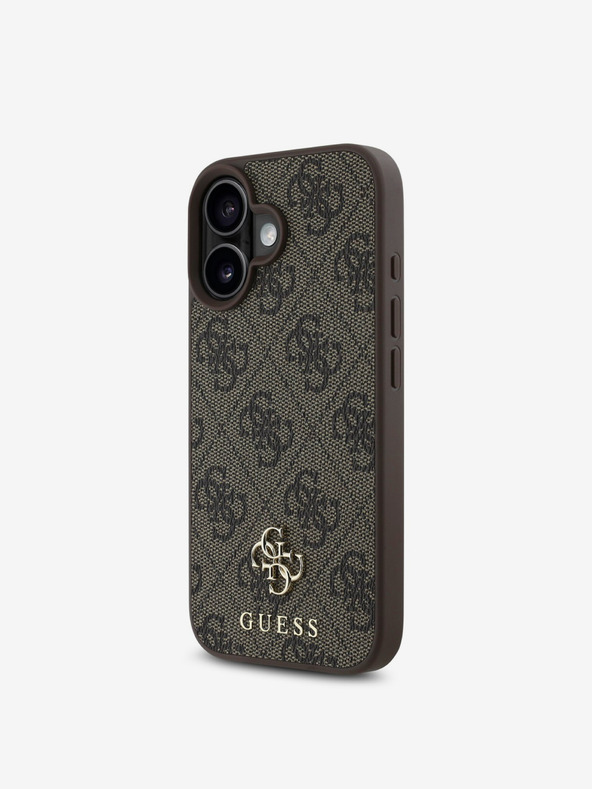 Guess Guess PU 4G Small Metall Logo MagSafe Back Cover für iPhone 16 Braun