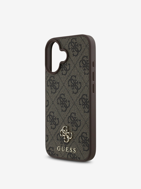 Guess Guess PU 4G Small Metall Logo MagSafe Back Cover für iPhone 16 Braun