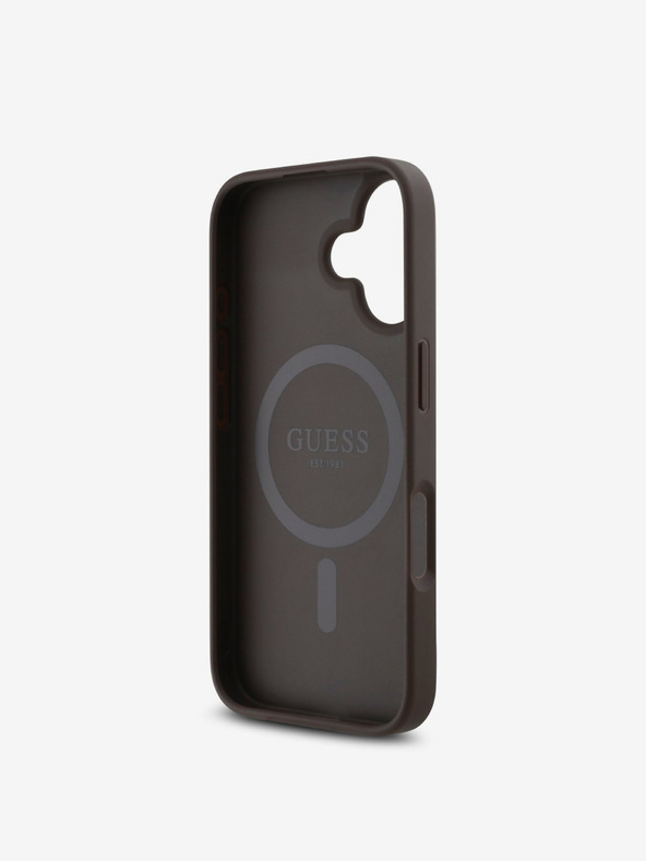 Guess Guess PU 4G Small Metall Logo MagSafe Back Cover für iPhone 16 Braun