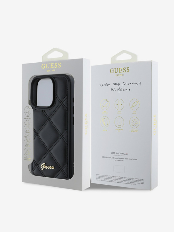 Guess Guess PU Leder gesteppte Rückseite für iPhone 16 Pro Schwarz