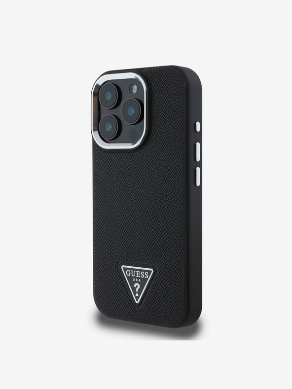Guess Guess PU Grained Triangle Logo Back Cover für iPhone 16 Pro Max Schwarz