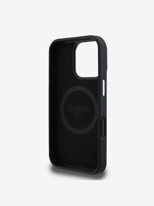 Guess Guess PU Grained Triangle Logo Back Cover für iPhone 16 Pro Max Schwarz
