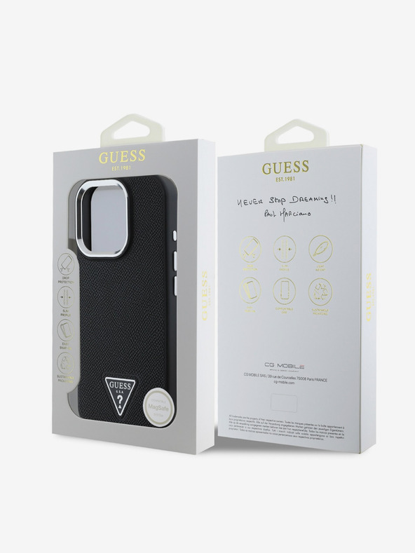 Guess Guess PU Grained Triangle Logo Back Cover für iPhone 16 Pro Max Schwarz