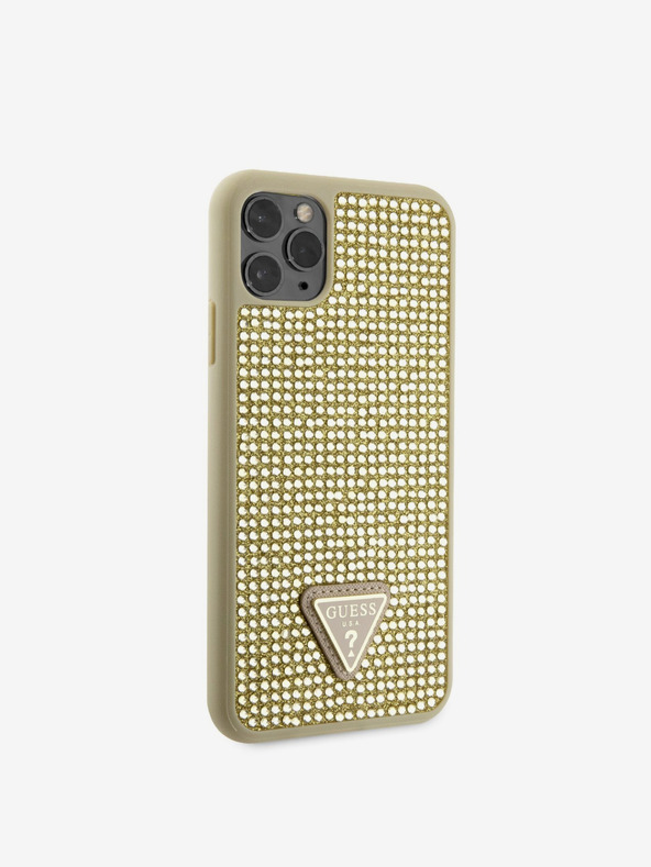 Guess Guess Strasssteinchen Dreieck Metall Logo Hülle für iPhone 11 Pro Max Gold