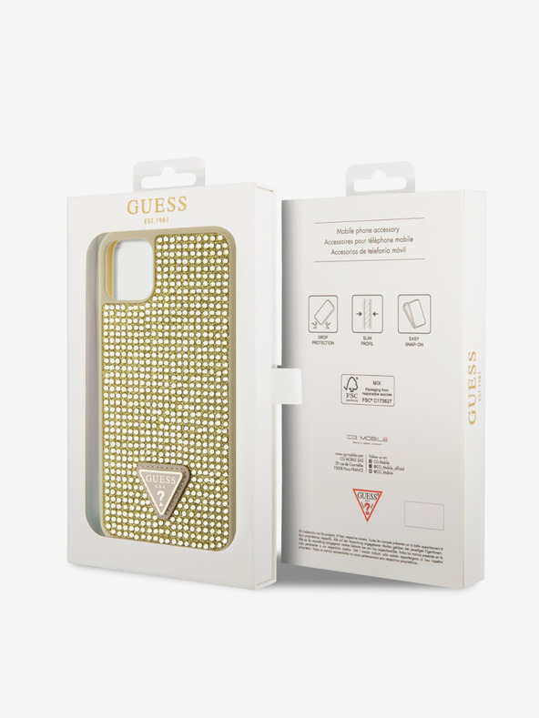 Guess Guess Strasssteinchen Dreieck Metall Logo Hülle für iPhone 11 Pro Max Gold