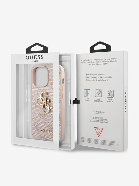 Guess Guess PU 4G Metall-Logo-Rückseite für iPhone 13 Pro Pink
