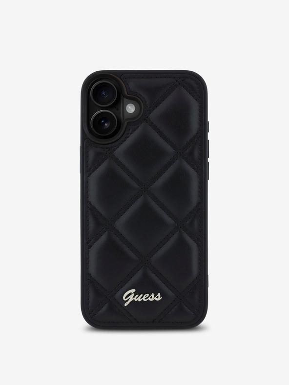 Guess Guess PU Leder Quilted Back Cover für iPhone 16 Schwarz